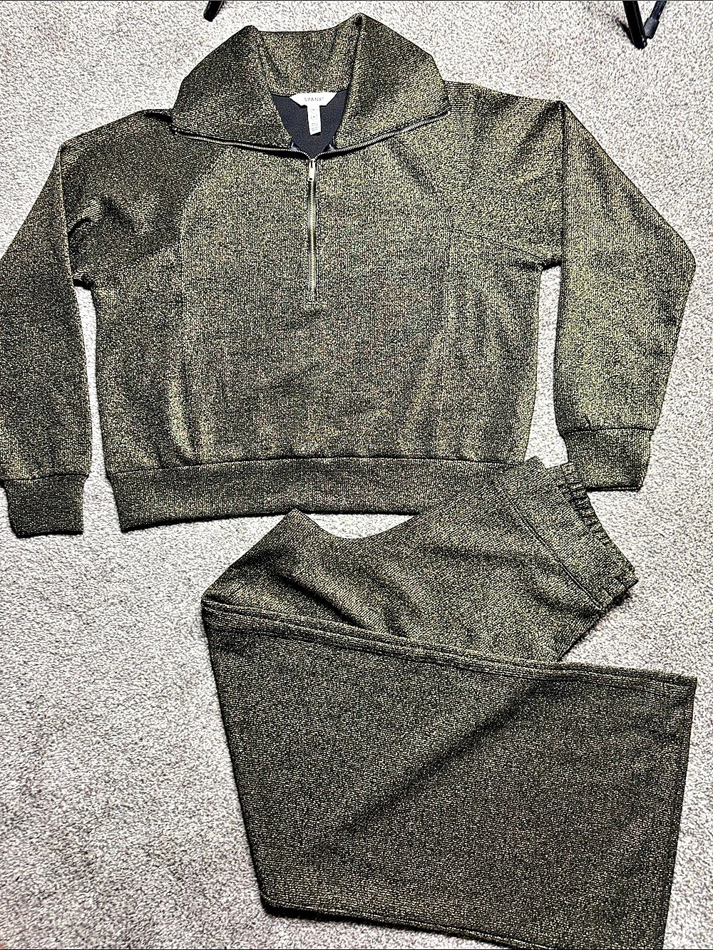 SPANX AirEssentials Half Zip with Shimmer Wide-Leg Set black & Gold Medium